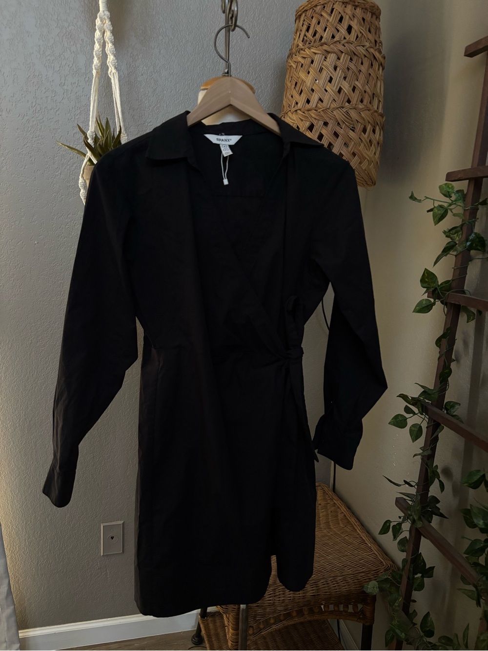 ▪️Spanx The Best Stretch Cotton Poplin Wrap Shirtdress Classic Black - Picture 10 of 10